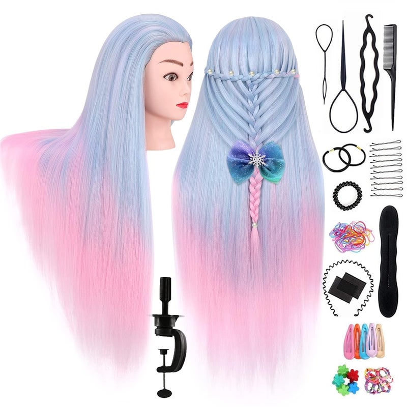 TopDirect Mannequin Head, 29'' Hair with Synthetic Manikin Head Practice Cosmetology Doll Styling Hairdressing Training Braiding Clamp Holder & Tools for Kids Girls, Blue & Pink - Image 1